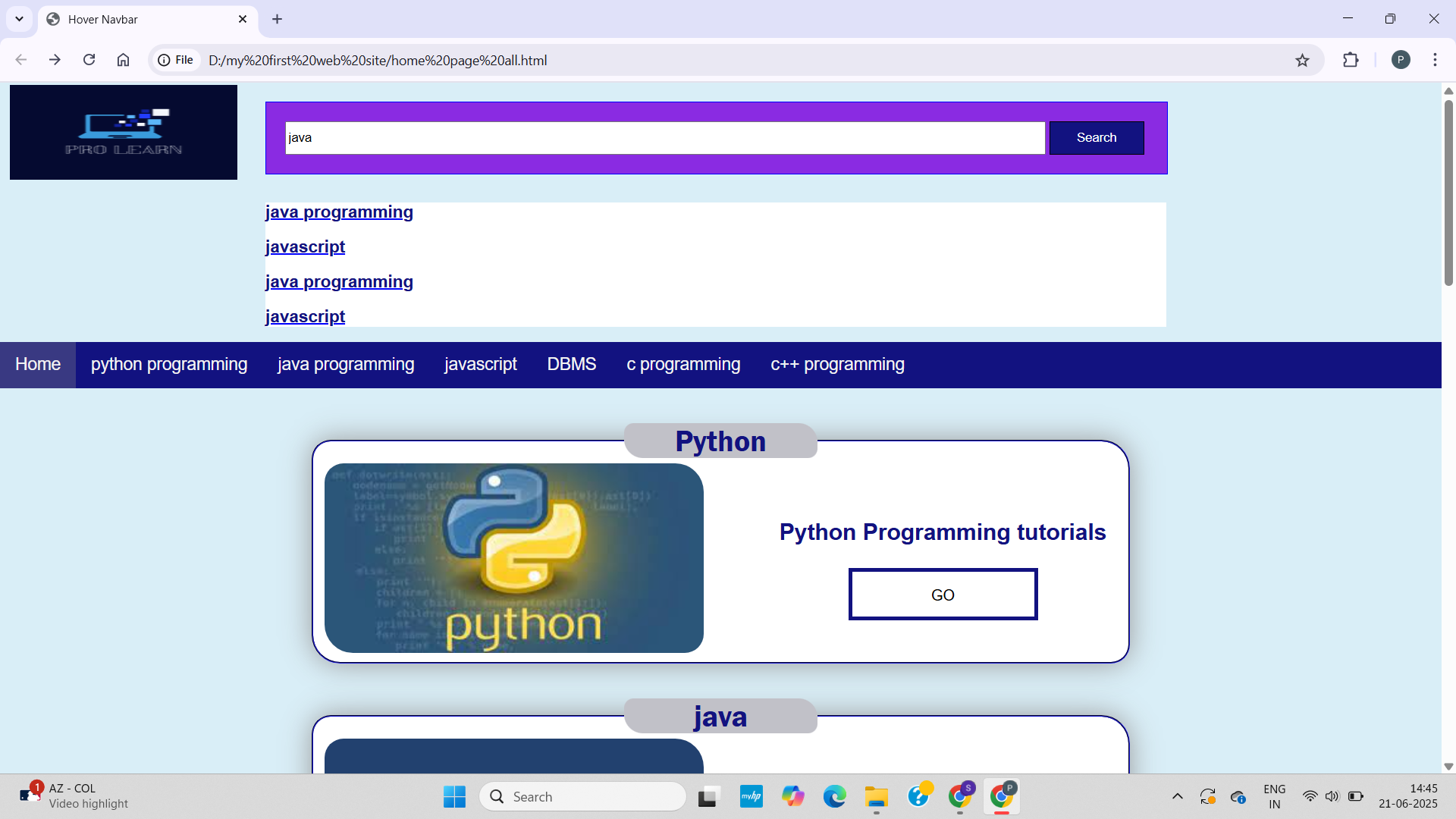 Java Search Result