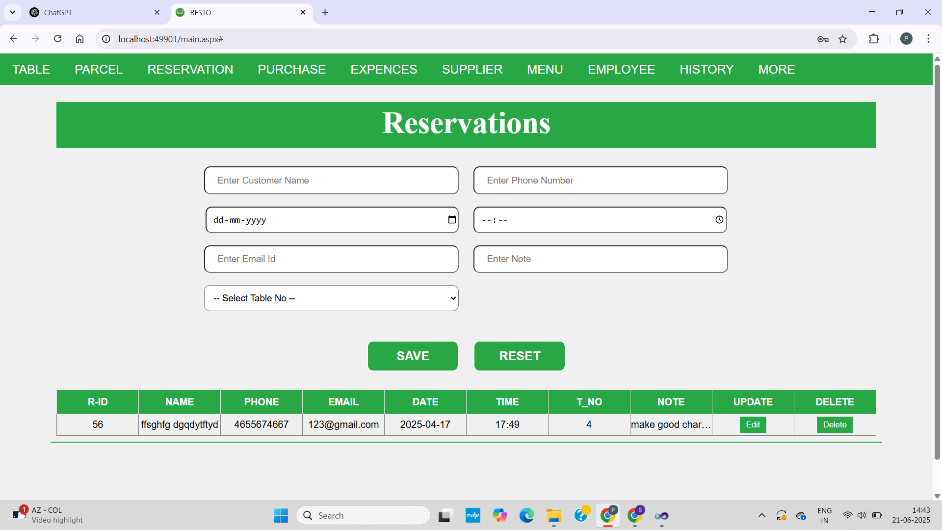 Reservation Form